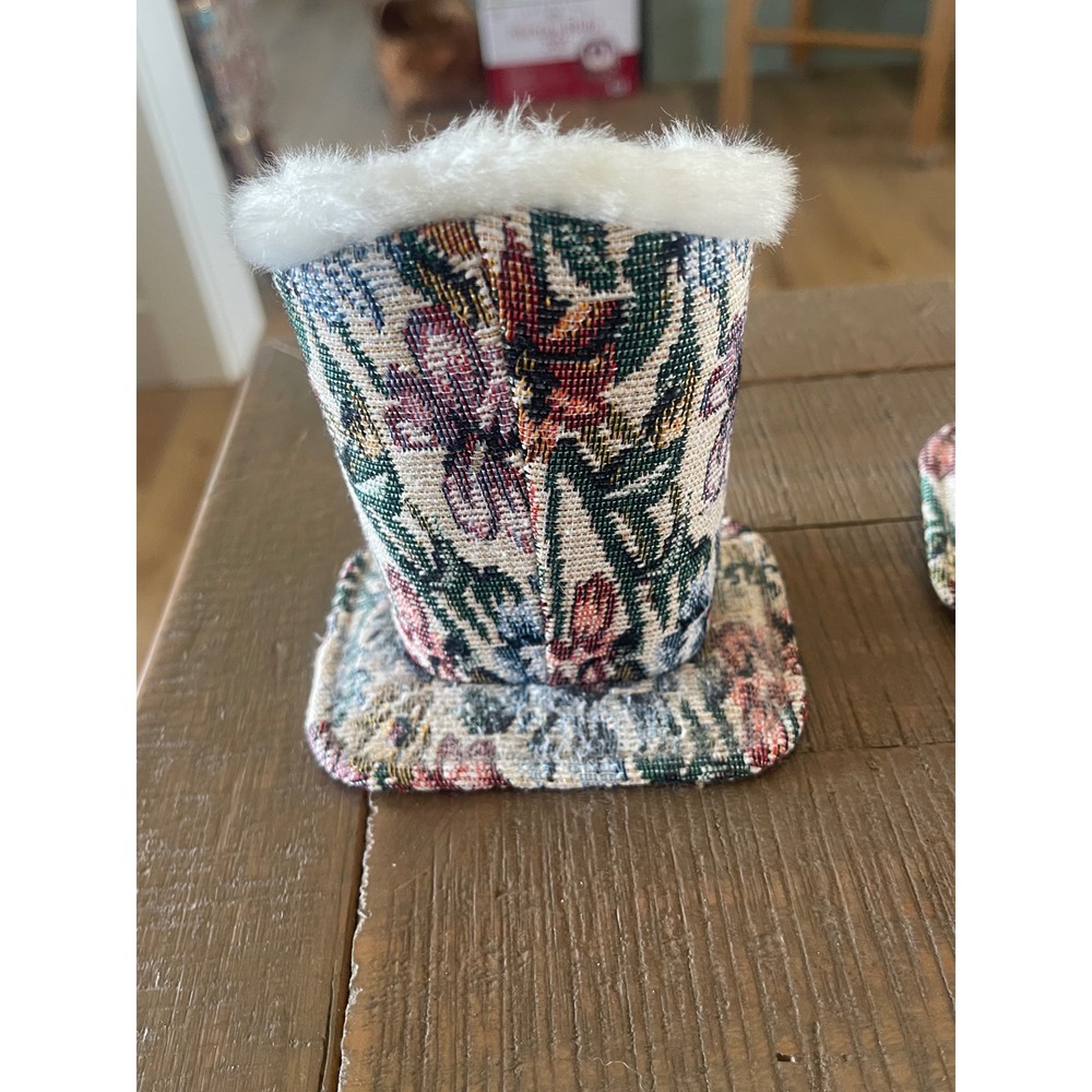 Floral Tapestry Eyeglass Holder Stand Faux Fur Lined Padded Glasses Case Vintage - Picture 5 of 8